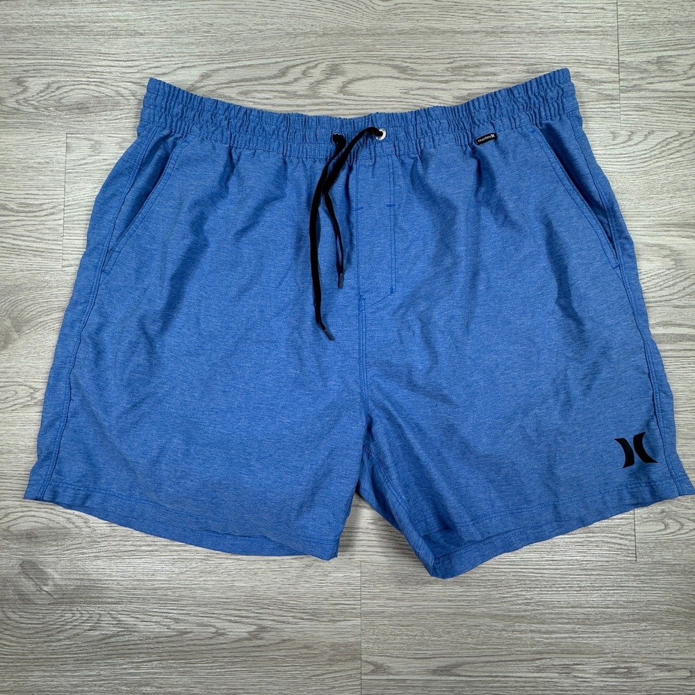 Hurley Mens Board Shorts Swim Trunks Blue XXL Elastic Waist Drawstring Pockets